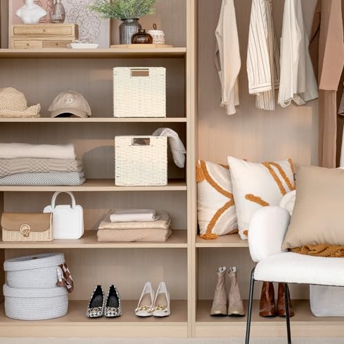 StorageWorks Beige Wicker Baskets, Handwoven Storage Cubes with Handles, Foldable Paper Rope Basket for Organizing, 9 inch, 2 Pack - color: Beige, size: 9"L x 9"W x 9"H
