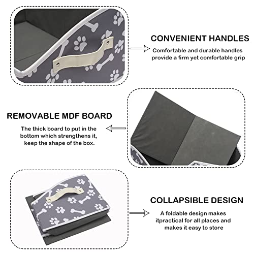 Morezi Linen-cotton blend dog toy basket and dog toy box, dog toy basket storage - Perfect for organizing pet toys, blankets, leashes, chew toys - Bone Paw - color: Bone Paw