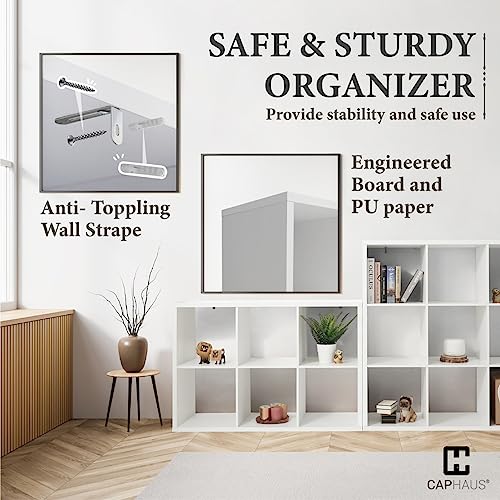 CAPHAUS Sturdy Room 13-Inch Cube Storage Organizer Shelf, with Extra Thick Exterior Edge, Open Storage Shelf Divider, Bookcase, 6-Cube / 8-Cube / 9-Cube, Colors Available in Rustic Grey Oak and White - color: White, size: 6 Cube
