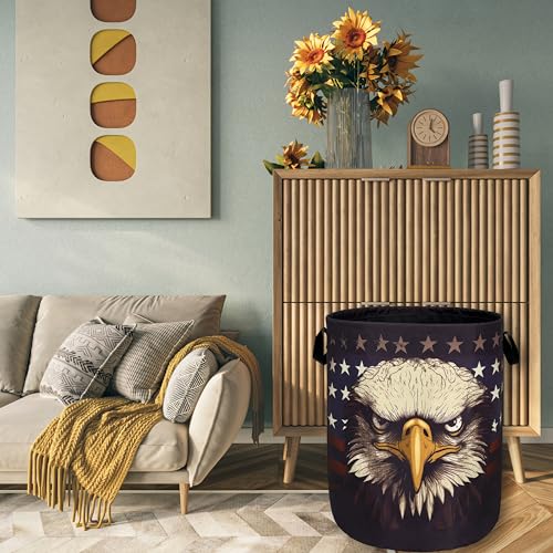 American Flag Eagle Laundry Basket Foldable With Handles Patriotic Tote Bag Oxford Cloth Funny Laundry Hamper Clothes Storage Bucket Toy Organizer For Bathroom/Laundry/Bedroom 18.9"x16.5 " - color: American Flag With Eagle 01