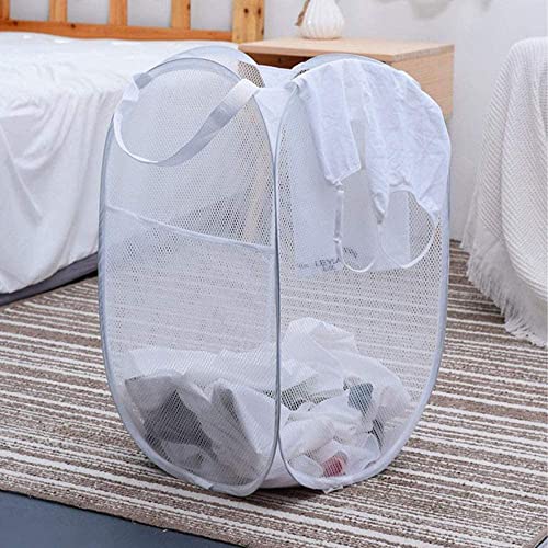 Larpur Popup Laundry Basket, Mesh Clothes Hamper Portable Laundry Hamper with Reinforced Carry Handles, Collapsible for Storage (White) - color: White