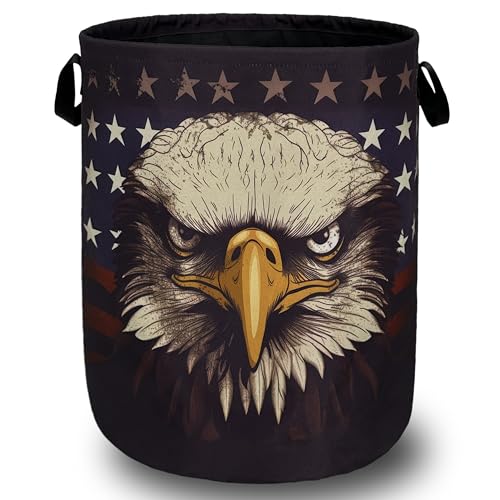 American Flag Eagle Laundry Basket Foldable With Handles Patriotic Tote Bag Oxford Cloth Funny Laundry Hamper Clothes Storage Bucket Toy Organizer For Bathroom/Laundry/Bedroom 18.9"x16.5 " - color: American Flag With Eagle 01