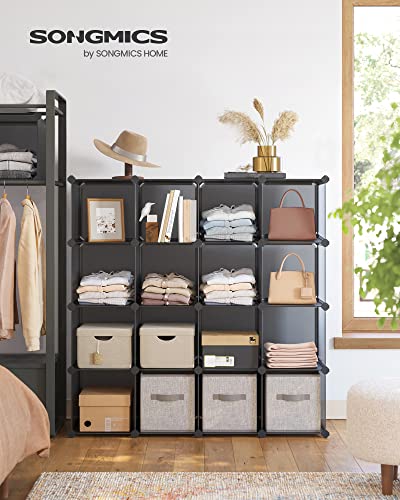 SONGMICS Cube Storage Organizer, Set of 16 Plastic Cubes, Book Shelf, Closet Organizers and Storage, Room Organization, Bedroom Living Room, 12.2 x 48.4 x 48.4 Inches, Gray ULPC442G01 - color: Grey, size: 16 Cubes, style: without doors