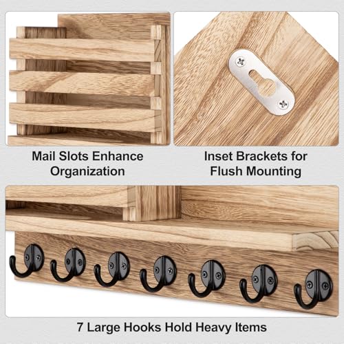 Lwenki Key Holder for Wall – Decorative Wooden Mail Holder and Key Shelf with Mounting Hardware, Installation Guide – Paulownia Wood with Metal Key Hooks (Wood, Extra Large - 15.6inch) - color: Wood, size: Extra Large - 15.6inch