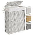 SONGMICS Slim Laundry Hamper with Lid, 14.5 Gallon (55L) Rattan Clothes Laundry Basket with Lid and Handles, Foldable, Removable Liner, Cloud White ULCB164W01 - color: Cloud White, size: 55 L