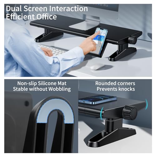Computer Monitor Stand Riser for Desk,4.4-5.7 Inches Freely Height Adjustable with Cellphone Holder,Multi-Purpose Desktop Organizer Monitor Stands Riser for Computer,Laptop,Printer,TV (BLack)