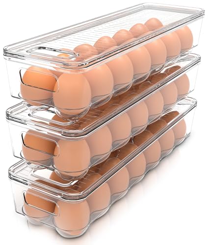 Utopia Home Egg Container With Lid and Handle for Refrigerator - Pack of 3 - Clear Stackable Egg Holder for Kitchen Storage and organization - size: Pack of 3