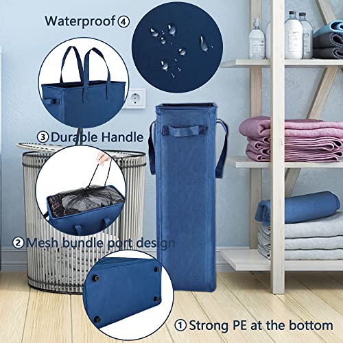 Odonata Slim Laundry Hamper Handles Collapsible Laundry Basket Thin Dirty Clothes Basket Narrow Laundry Bag Foldable Dirty Hamper 45L (Navy blue) - color: Navy blue