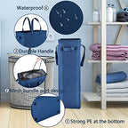Odonata Slim Laundry Hamper Handles Collapsible Laundry Basket Thin Dirty Clothes Basket Narrow Laundry Bag Foldable Dirty Hamper 45L (Navy blue) - color: Navy blue