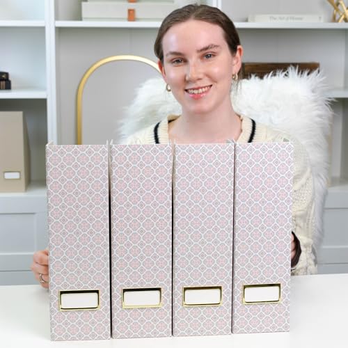 BLU MONACO | Foldable Magazine File Holder Set of 4 | Moroccan Tile Cardboard Organizers | Vertical Desk and Shelf Storage for Home Office Dorm | Decorative File Boxes - color: Moroccan Tile