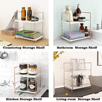 Plastic/Metal Freestanding Stackable Organizer Shelf,Bathroom Countertop Storage Shelf Cosmetic Organizer Holder Kitchen Spice Rack,2-Tier Standing Rack (Rose Gold) - color: Rose Gold