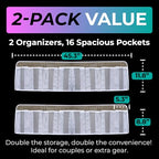 Jestik RV Shoe Storage for Bedside - 16 Large Pocket Bed Hanging Shoe Organizer Bag with Hooks, Wall Mounted Shoes Rack, Foldable Mesh Pockets, Bedside Caddy for Shoes, RV & Camper Essentials (2 Pack)