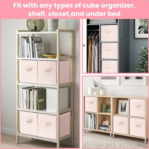 Criusia Storage Cubes - 13 Inch Heavy Duty Fabric Storage Bins for Shelves Closet Cube Organizer - 8 Pack Collapsible Cube Storage Bins Baskets for Clothes Blankets Toys - Nursery Organization - color: Peach Pink, size: Large -13 inches