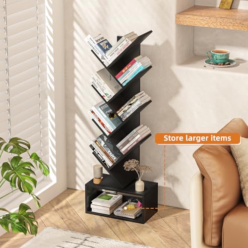 SHEEPAM 9 Tier Tree Bookshelf,Christmas Green Bookcase for Narrow Space, Storage Organizer Floor Standing Bookshelves for Books, Tall Book Case for Home Office, Living Room, Bedroom - color: Classic Black, size: 9 Tier