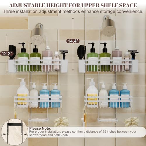Shower Caddy Hanging for Bathroom Organizers and Storage, 3 Tier Adjustable Anti-Swing Shower Organizer hanging with Heavy-Duty Suction Cups, Damage-Free Rustproof (White) - color: WHITE, size: regular
