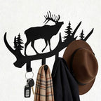 Elk Antler Key Holder Wall Mount – Rustic Key Rack for Wall with Hooks, Black Metal Deer Key Hanger, Wall-Mounted Key & Coat Hooks for Entryway, Cabin or Mudroom - color: Elk Antler