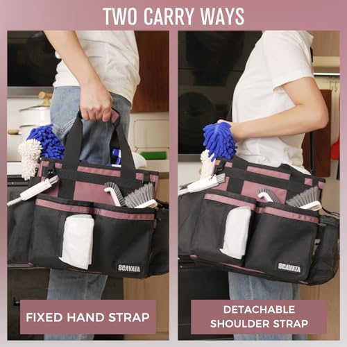 SCAVATA Compact Wearable Cleaning Caddy, Small Cleaning Caddy Supplies Organizer with Handle & Shoulder Straps for Housekeepers, Under Sink & Car Cleaning Tool Organizers Bag (LotusPink) - color: LotusPink