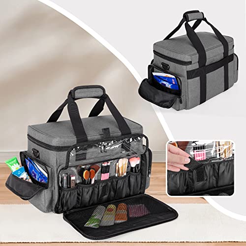BAFASO Large Makeup Bag with 2 Removable Pouches and Detachable Dividers, Multifunctional Toiletry Bag Cosmetic Bag to Keep Makeup and Hair Supplies (Patent Pending), Gray - color: Gray