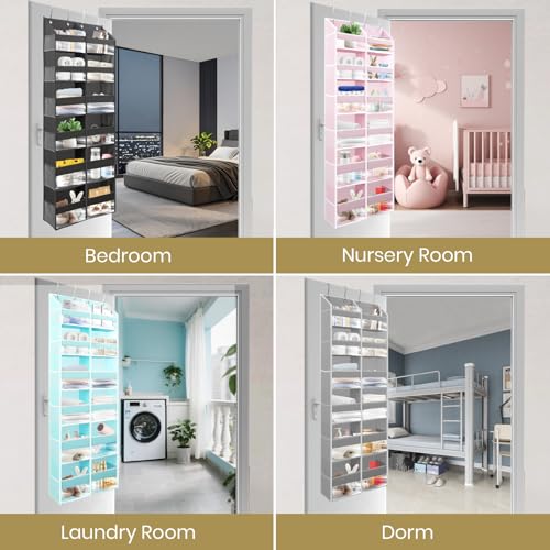 HOMELUX THEORY UPGRADED 6 Tiers Over The Door Organizer Hanging - 100D EXTRA THICK & 50lbs HUGE CAPACITY, 12 Side Mesh Pockets Over The Door Shoe Organizer, Hanging Closet Organizer (Dark Gray, XL) - color: 3. Dark Gray, size: XL 1 set