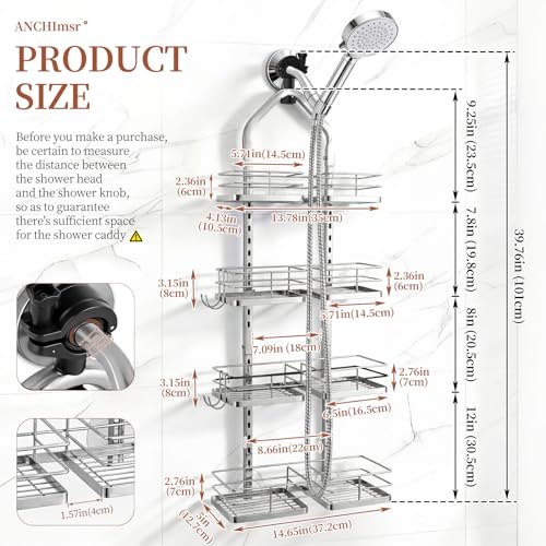 Adjustable Hanging Shower Caddy for Handheld Showerhead, 4-Tier Rustproof Shower Rack Baskets, Anti-Swing Hanging Shower Organizer for Bathroom Storage with 2 S-Hooks, Large Capacity, Silver - color: 4-Tier Silver