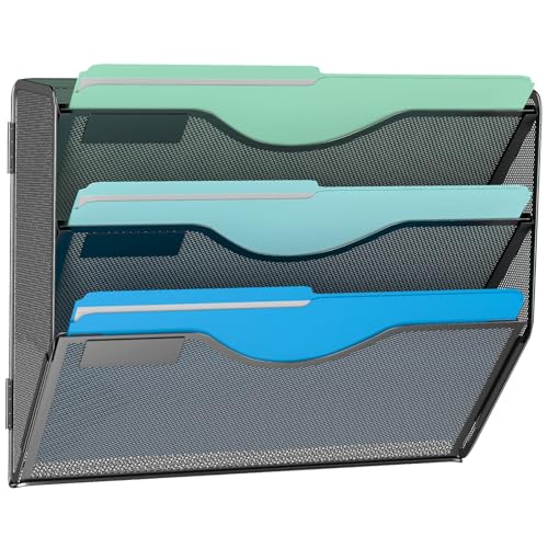 Gawerk 3 Tier Hanging Wall File Organizer, Mesh Mail Paper Orgnization Hanging File Folder Holder for Home Office, Black - color: Black, size: 3-T