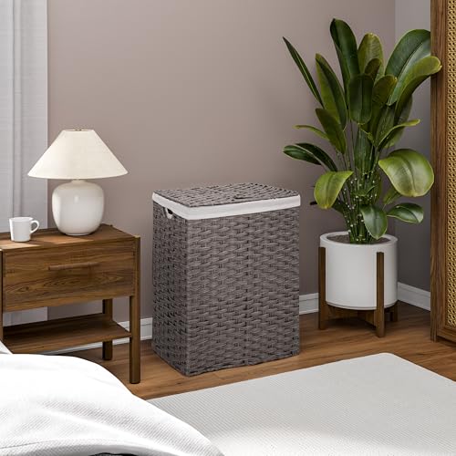 Seville Classics Premium Handwoven Portable Laundry Bin Basket with Carrying Handles, Household Storage for Clothes, Linens, Sheets, Gray, Rectangular Hamper - color: Gray, size: Rectangular Hamper (1-Pack)