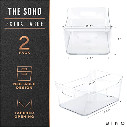 BINO | Plastic Storage Bins, X-Large - 2 Pack, Clear | THE SOHO COLLECTION | Pantry Organizers and Storage Containers Fridge Organizer Bins Kitchen Cabinet Organizer Medicine Cabinet Organizer Bin - color: Clear, size: X-Large