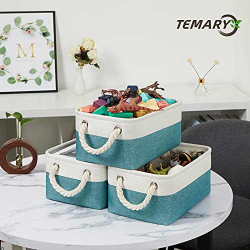 Temary Small Fabric Basket Shelf Storage Bins for Organizing 6 Pcs Decorative Baskets for Gifts Empty Collapsible Small Storage Bins for Home, Closet(Teal,11.8 L x 7.9 W x 5.3 H inches) - color: Teal&white, size: 11.8L x 7.9W x 5.3H inches (6pcs)