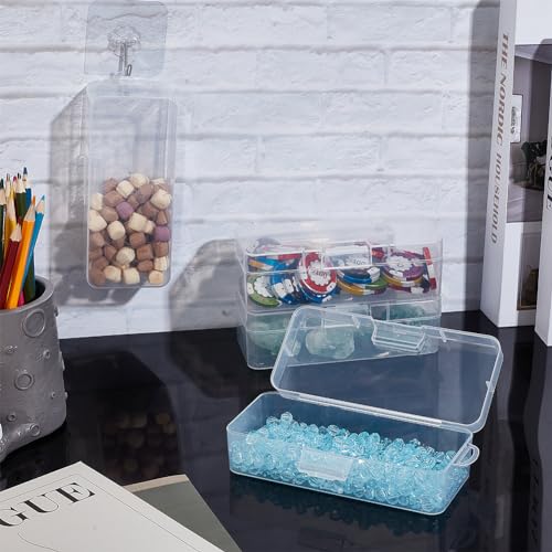 BENECREAT 4 Packs Rectangle Plastic Container Box, 6.4x2.6x1.8inch Clear Storage Organizer with Hinged Lid and Hanging Hole for Small Craft Accessories Office Supplies - size: 6.4x2.6x1.8inch