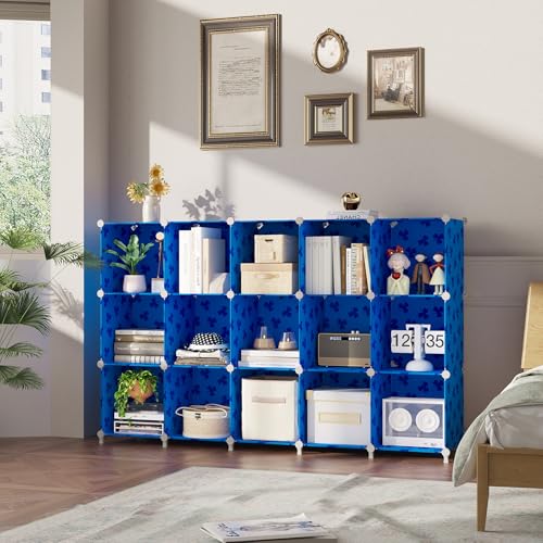 UNKU Cube Storage Organizer, 16 Cube Closet Organizer Storage Shelves, DIY Stackable Bookcase, Clothes Organizer Shelf for Closet, Bedroom, Living Room, Cabinet, Home, Office, Dark Blue - color: Blue, size: 15cube