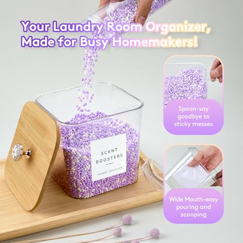 POLRAI 5 Pack Laundry Pod Containers and Dryer Sheet Holder, Laundry Room Organization Storage Containers with Lids and Labels for Detergent Pods Dry Sheet Organizing - color: Natural, size: 3+1+1 Pack