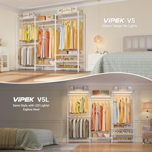 VIPEK V5 Portable Closet Wardrobe Heavy Duty Clothes Rack, Freestanding Clothing Racks with 4 Hang Rods & 8 Shelves, Adjustable Custom Closet Racks, 68.9" L x 15.7" W x 76.4" H, Max Load 800LBS, White - color: White, size: V5 Standard