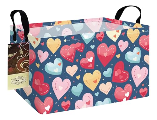 HUNRUNG Rectangle Storage Basket Cute Canvas Organizer Bin for Pet/Children Toys, Books, Clothes Perfect for Rooms/Playroom(REC-Colorful Heart) - color: REC-Colorful Heart