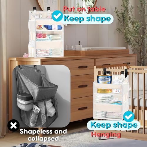 Ofiray-home Hanging Diaper Organizer for Changing Table,Cribs,Car,Playard or Wall & Nursery Organization - Spacious & Durable 2-Tier Diaper Organizer- Hold 90+ Diapers, Won't Deform, Beige - color: Beige