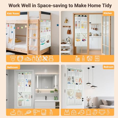 16 Pockets- Over Door Hanging Storage Organizer with 4 Kinds Pouch,Behind Closet Hanging Shelf Holder for Sock,Hat,Underwear,Travel Outfit,Shoes,Back of Door Space-saving Organization for Home,Dorm,RV - style: Medium-Green: Pack of 1