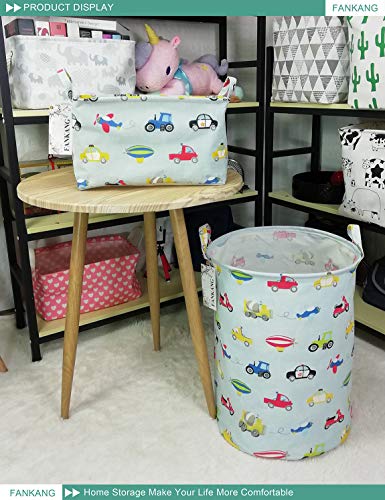 FANKANG Storage Basket, Nursery Hamper Canvas Laundry Basket Foldable with Waterproof PE Coating Large Storage Baskets for Kids Boys and Girls, Office, Bedroom, Clothes,Toys（Car） - color: Car