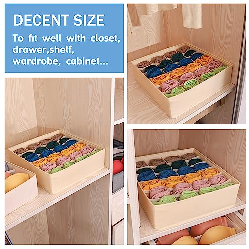 Foldable Storage Cubes Drawer Underwear Organizer Dividers， under Cabinet Organizer 24-Cell Fabric Storage Boxes for Lingerie,Socks,Ties（Creamy-White） - color: Creamy-White