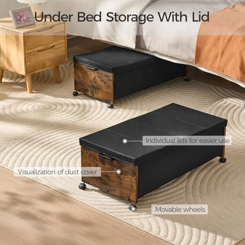 FOUCSSOMEI Under Bed Drawers on Wheels, XXXXL Size, UnderBed Storage with Wheels, Wooden Under Bed Storage, Heavy Duty, Patented Design - color: Rustic Brown, size: Quadruple Size