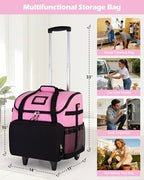 Marscamd Large Rolling Cleaning Caddy Bag with Detachable Trolley, Cleaning Supplies Organizer with Wheels for Housekeepers, Pink - color: Pink
