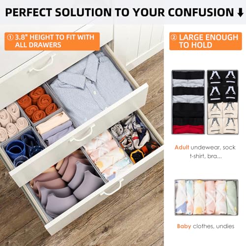 Criusia Drawer Organizers for Clothing 15 Pack, Foldable Fabric Closet Organizers and Storage Bins for Baby Clothes, Dresser Drawer Dividers for Adult Sock Underwear, Bra, Nursery Organization (Grey) - color: Grey
