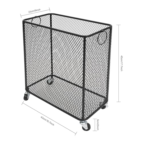 Metal Laundry Storage Cart - Slim, Mesh Wire Rolling Laundry Hamper with Wheels & Ring Handles, Clothes or Linen Storage Organizer Hamper Bin Laundry Basket, 9"L x 17"W x 18"H, Black - color: Black, size: Slim Rectangular - 9"W