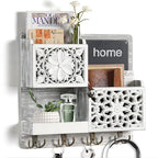 Mail Organizer Wall Mounted, 2 Slots Key Holder for Wall with 8 Hooks, Rustic Wood Key Rack with Shelf for Entryway Hallwall Farmhouse - size: Large