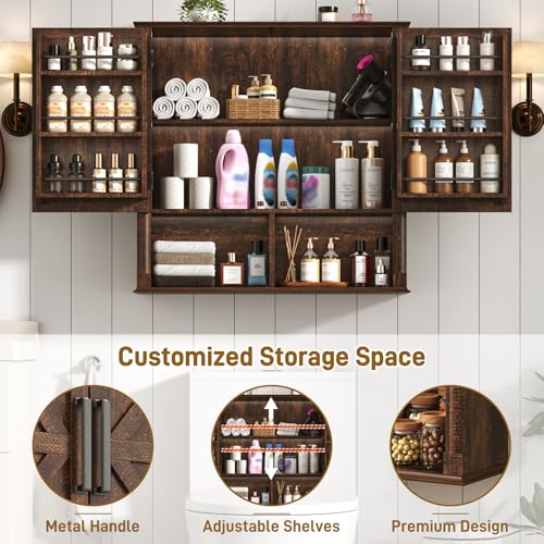Farmhouse Bathroom Storage Cabinet,Double Wooden Bathroom Wall Cabinet with Roman Column Decor, Farmhouse Medicine Cabinets w Barn Doors,Storage Cabinets Wall Mounted for Kitchen(Wood Brown) - color: Wood Brown, style: Wall Double Storage Cabinet