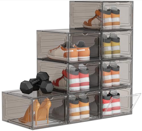 HOMIDEC Shoe Storage, 8 Pack Shoe Organizer Hard Plastic Shoe Box, Shoe Boxes Clear Plastic Stackable, Shoe Boxes with Lids for Size 13 - color: Clear Smoke, size: 8
