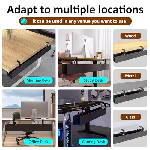 48" Gaming Under Desk Cable Management Tray, Black No Drill Cord Organizer for PC Setup, Large Anti-Sag Wire Hider, Stealth Cable Management Net for Battlestation (Black, 47.8") - color: Black, size: 47.8"×5.6"