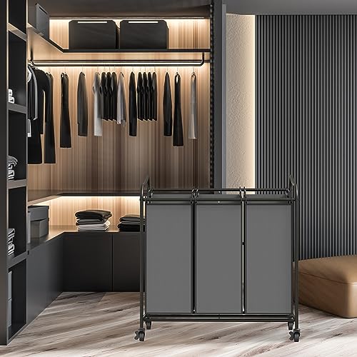 Simple Houseware Heavy Duty 3-Bag Laundry Sorter Rolling Cart, Dark Grey – Durable Triple Laundry Hamper with Removable Bags and Lockable Wheels for Efficient Laundry Organization - color: Dark Grey