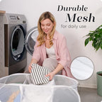 Handy Laundry Collapsible Laundry Basket, 3-Compartment Mesh Laundry Sorter, Foldable Pop Up Hamper with Handles, Space-Saving Durable Organizer for Dorm, Bedroom, Travel, White