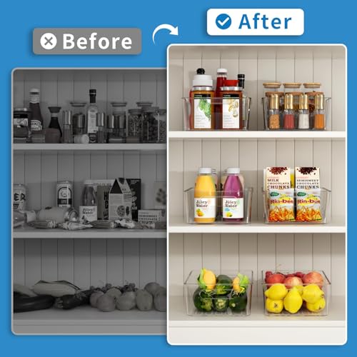 Mpotmiy 4 Pack Clear Pantry Organizers and Storage Bins with Divider, Transparent Plastic Basket, Refrigerator and Fridge Bins - style: 4pack