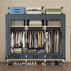 Portable Wardrobe, Freestanding Closet Hanging Organization, Metal Frame with Grey Fabric Cover, 3 Storage Compartments, 3 Hanging Rods, 3 Drawers. - color: Grey