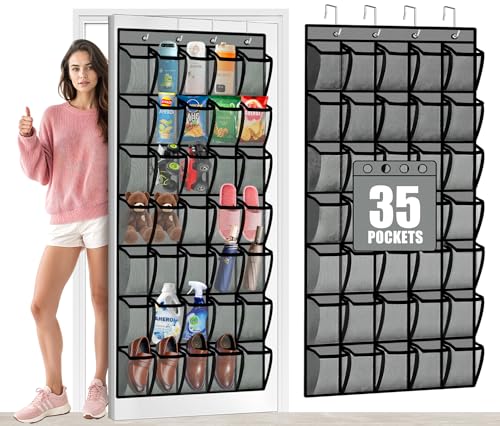 Aheroi Over the Door Shoe Organizer, 35 Pockets Mesh Shoe Organizer Door Hanger, Large Hanging Shoe Rack Holds Up to 40 lbs, Closet Shoe Behind Door Rack, Gray Durable Storage Hanging Bag - color: Gray 35-1Pack, size: 35Pockets-1Pack